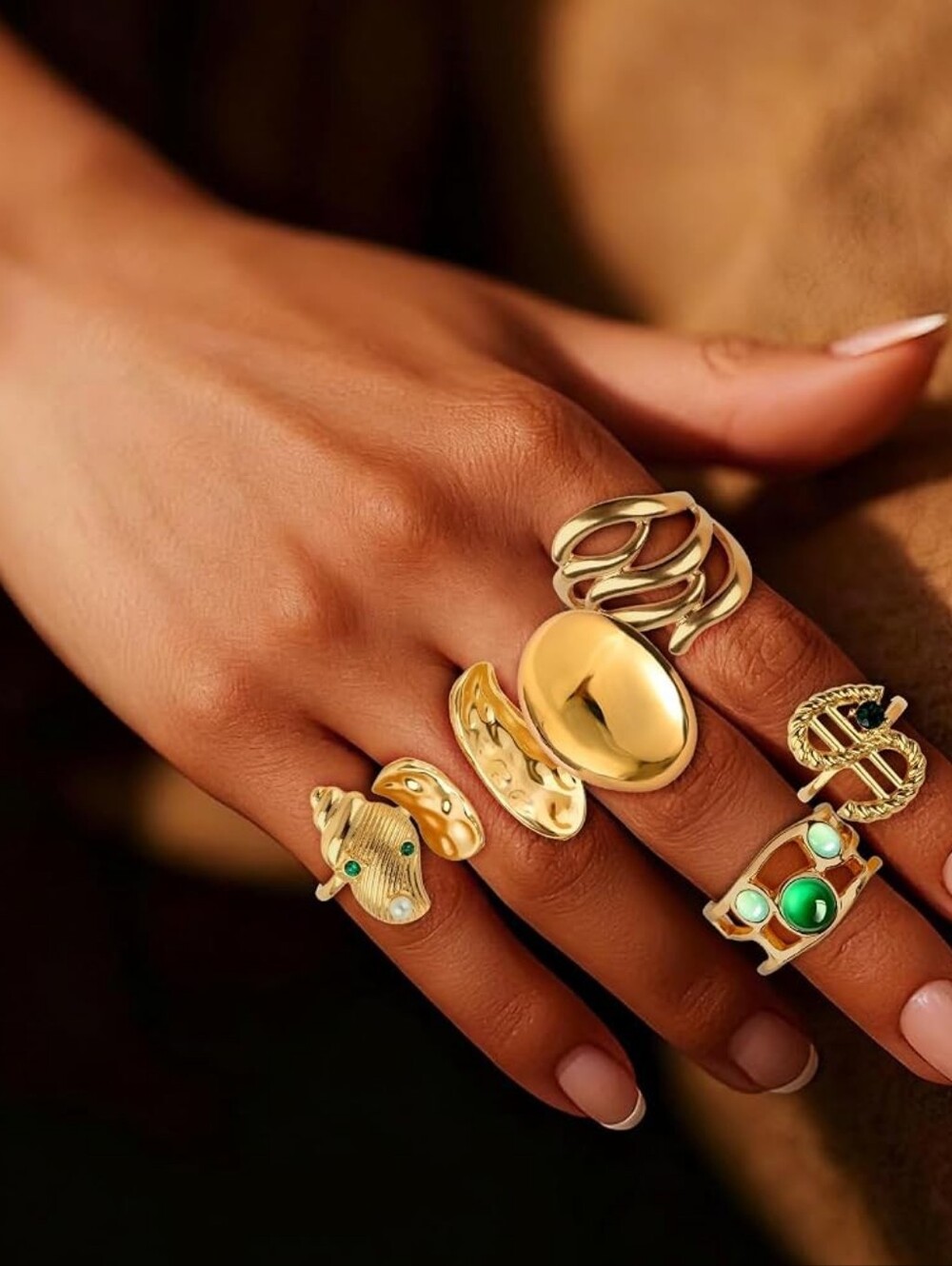 Chunky Gold Rings Open Adjustable Stackable Rings Set 6Pcs - Picture 4 of 5